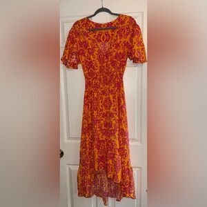 Abel The Label Boho CottageCore Floral Maxi Ruffled Smocked Dress Size M EUC